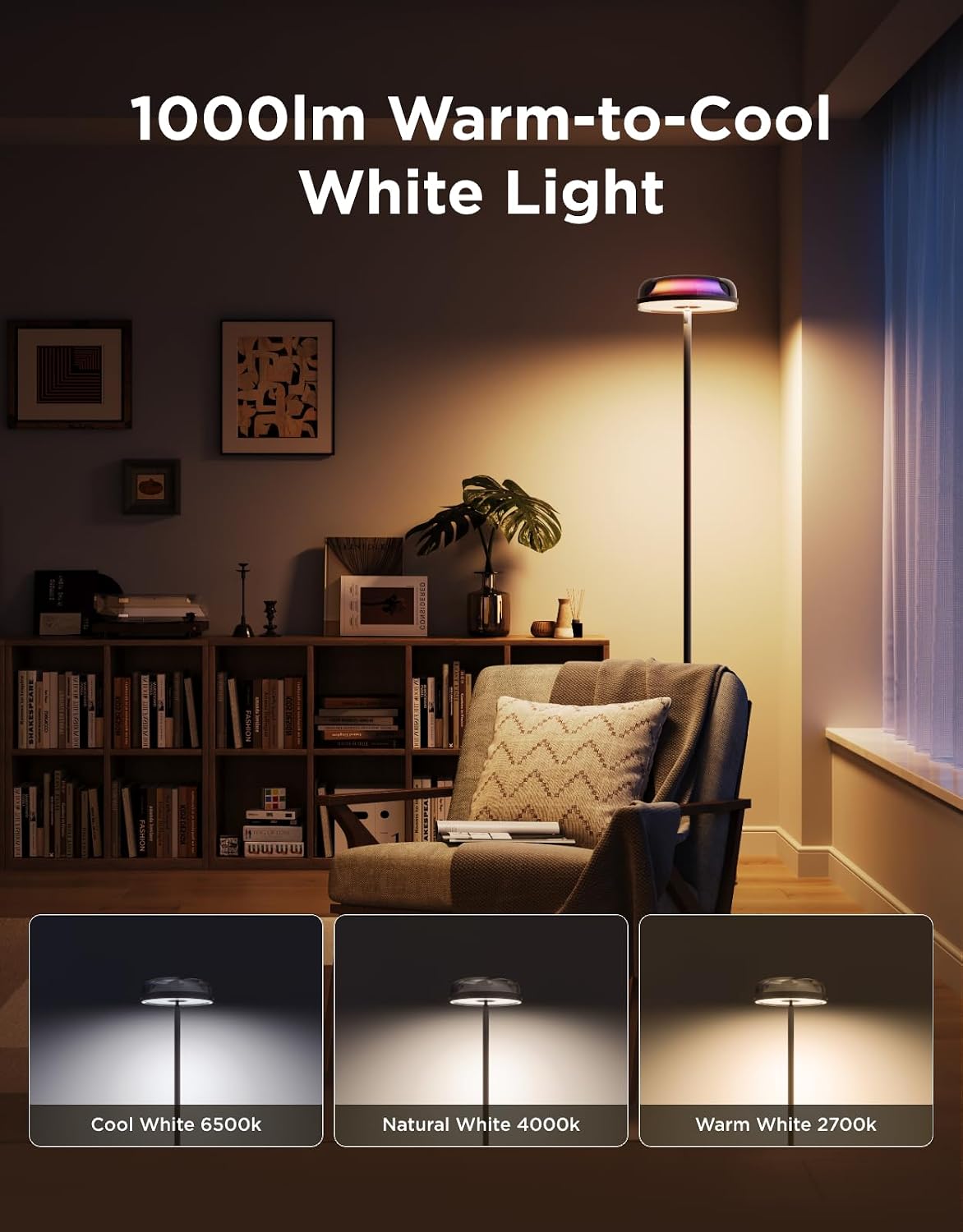 govee uplighter floor lamp for living room, rgbic, close-up detail
