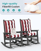 SERWALL HDPE Outdoor Rocking Chair Cushion Set of 4, Memory Foam Cushion Red White