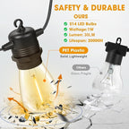 50FT LED Outdoor String Lights with 26 Shatterproof S14 Edison Bulbs (2 Spare), Dimmable Hanging Outdoor Lights for Backyard, Porch, 2700K Warm White