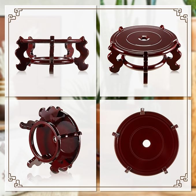 Geetery 2 Pcs 4 to 12 in Wooden Plant Stands Indoor Chinese Oriental Plant Stand for Vase Fishbowl Flower Pot Lamp Redwood Base Vintage Display Rack Decor(4 Inch)