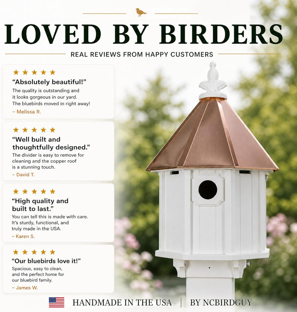 Bluebird Songbird Duplex Bird House, Copper Roof, Made in The USA (4" x 4" Mount)