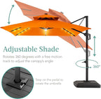 Best Choice Products 10x10ft Cantilever Patio Umbrella w/Base Included, Solar LED Lights 360 Rotation Large Offset Hanging Outdoor Shade for Deck Pool Backyard w/Stand – Orange