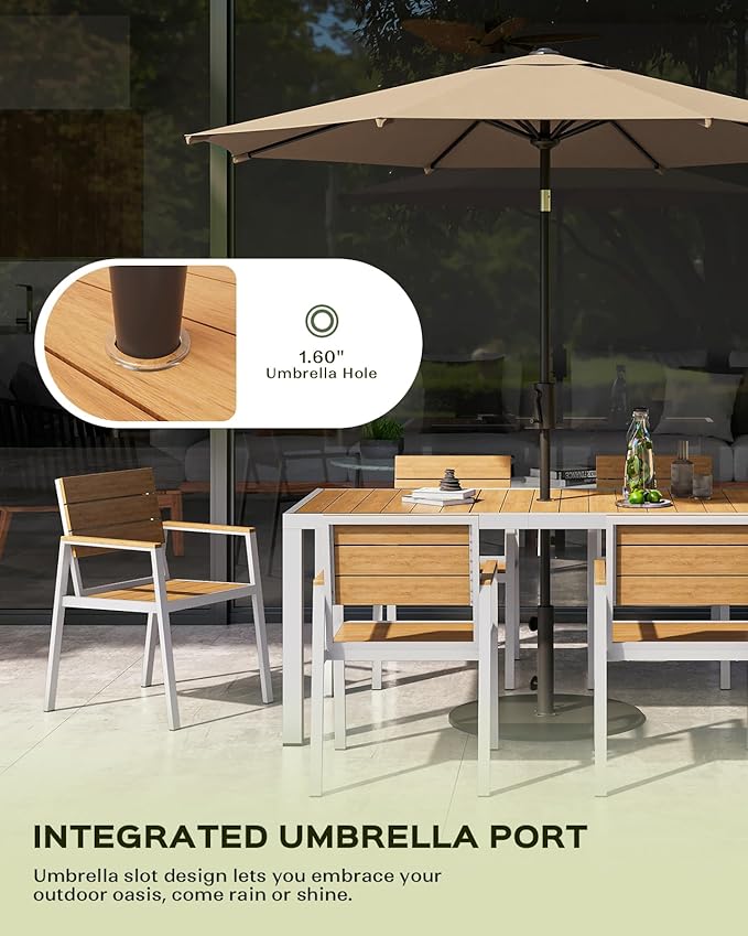 Outdoor Dining Chairs Set of 2, HDPS + Aluminum Patio Dining Chairs with Ergonomic Design and Wide Seat, 2 Piece Outdoor Chairs for Garden, Backyard, Deck (White-Teak)