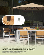 Outdoor Dining Chairs Set of 2, HDPS + Aluminum Patio Dining Chairs with Ergonomic Design and Wide Seat, 2 Piece Outdoor Chairs for Garden, Backyard, Deck (White-Teak)