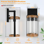 2-Pack Outdoor Light Fixtures, Waterproof Modern Exterior Wall Lantern Porch Lights, Black Wall Sconce with Clear Ribbed Glass, Outside Light with Wood Texture for House, Bulbs Not Included