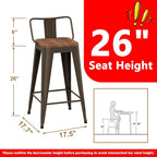 WENTMENT Bar Stools Set of 4 Counter Height Bar Stools Metal Barstools with Removable Back 26" Kitchen Bar Stools with Wooden Seat, Rusty