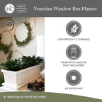 The HC Companies 18 Inch Venetian Window Planter Box with Drainage Plug, Lightweight UV-Resistant Plastic Indoor & Outdoor Planters, 2-Pack Flower Box for Garden & Home Decor, Black