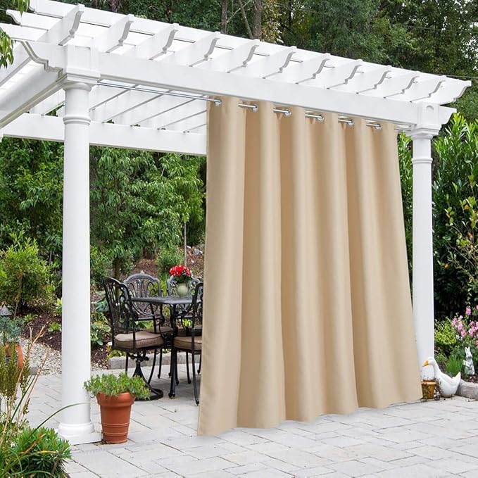 NICETOWN Patio Outdoor Curtain 95 inch Long Waterproof for Exterior Space, Home Fashion Thermal Insulated Silver Grommet Room Darkening Drape for Cabana, 84" W, Biscotti Beige, 1 Panel