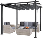 VEVOR 10'x10' Outdoor Retractable Pergola with Canopy, Aluminum Pergola with Retractable Canopy, Modern Style, Sun Shade for Patios, Gardens, Decks, Backyards (Gray)