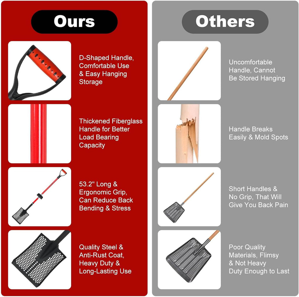 sifting shovel, heavy duty sand sifter shovel with on a desk or shelf