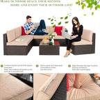 Vongrasig 7 Pieces Patio Furniture Sets, Outdoor Modular Sectional Sofa Patio Conversation Set PE Rattan Wicker Sectional Couch with Cushion, Glass Table for Patio, Garden, Poolside, Beige
