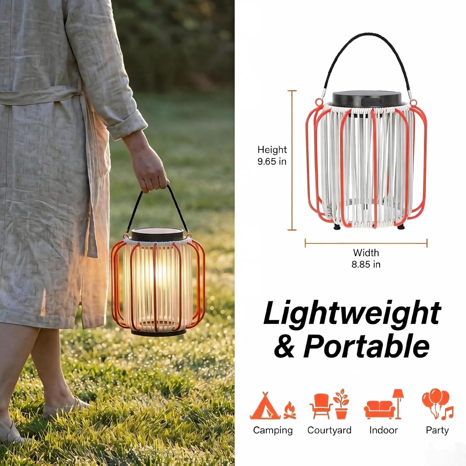 Outdoor Solar Lantern for Patio Waterproof, Rechargeable Table Lamp | IP54, 3000mAh 30H+ Runtime, USB-C & Solar Charging, Boho, Iron-frame, 3 Brightness Level