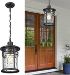 Darkaway Large Outdoor Pendant Lights for Porch, 15inch Outdoor Chandelier Hanging Porch Lights Outside Ceiling Mount Aluminum with Water Ripple Glass for Front Porch Gazebo Patio