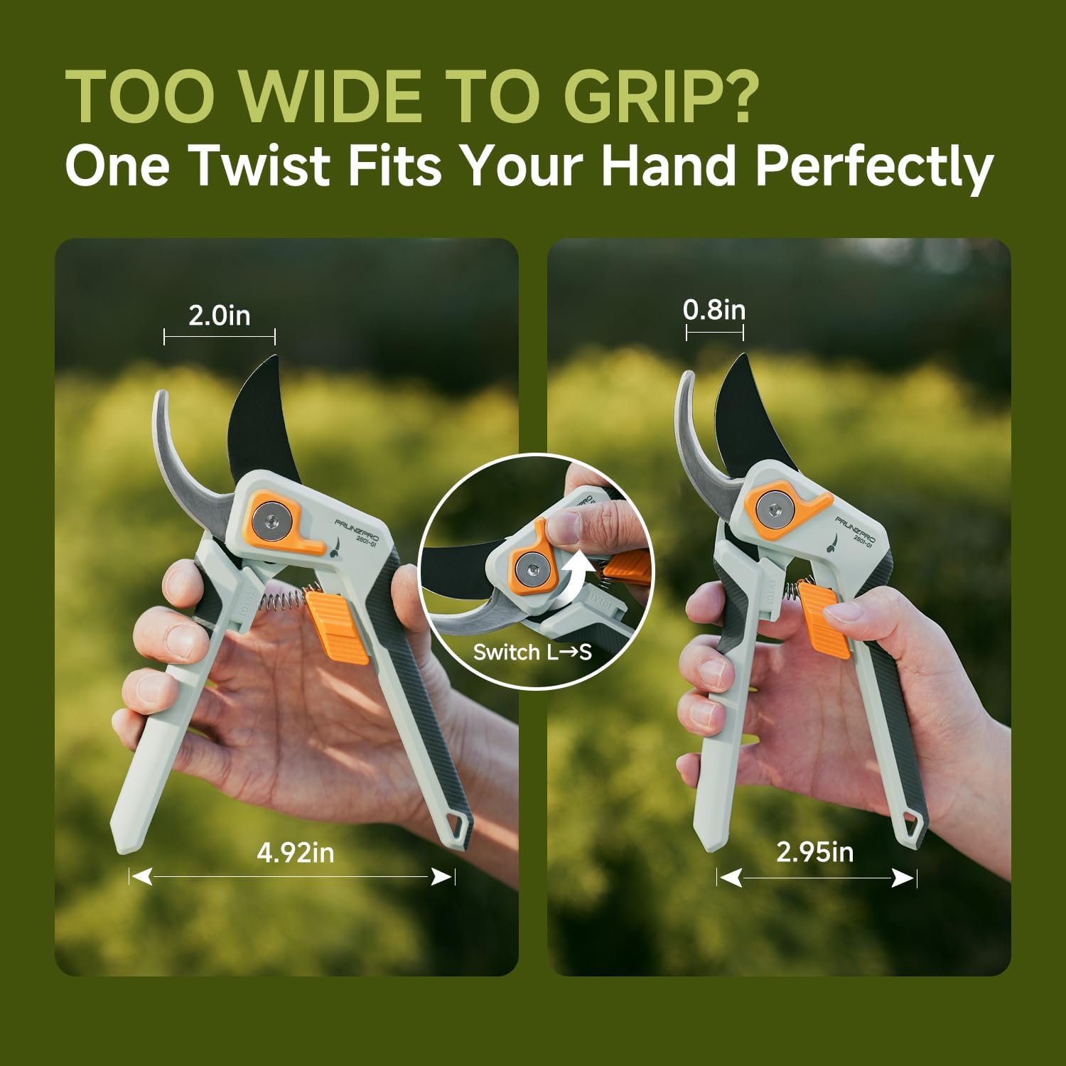 PrunePro® 8.2" Pruning Shears Ultra Sharp Lightweight Bypass Plant Clippers | German Stainless Steel Adjustable Handle Width Ergonomic Small Hands Arthritis Friendly Effortless Cut Up to 1" Garden Tools