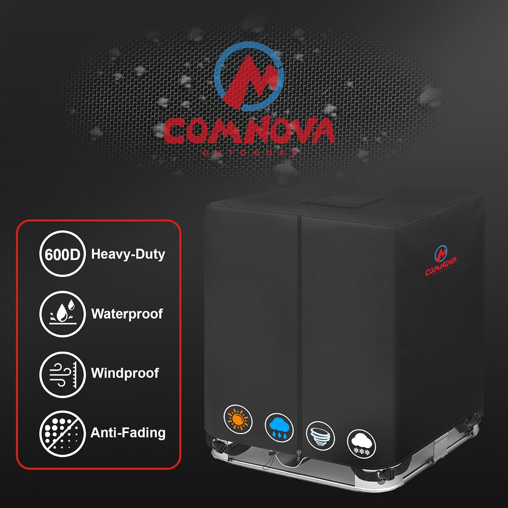 Comnova IBC Tote Cover 275 Gallon - 600D Water Tank Cover for IBC Container with Zipper, Heavy Duty & Waterproof Protective Covers Fit for Outdoor 1000L Garden Water Tank, All-Weather Protection