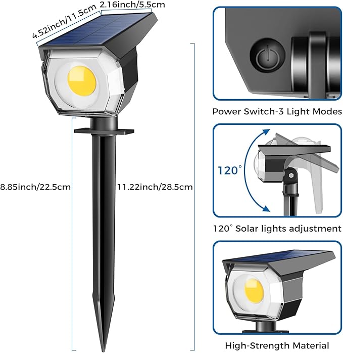 6 Pack Solar Spot Lights Outdoor, Solar Spotlights Outdoor Waterproof 2-in-1 Auto On/Off Landscape Lighting for Outside Yard Wall Garden Pathway(Warm White)