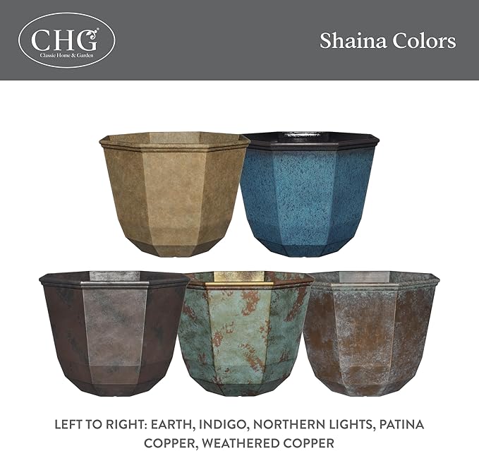 Classic Home and Garden Shaina Planting Pots - Lightweight Indoor & Outdoor Plant Pots - UV-Resistant Resin Flower Pots - Pot Planters for Flowers & Herbs (15” Northern Lights)