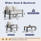 Aoxun Aluminum Patio Furniture Set with Umbrella 4 Seats, Oversized Outdoor Sectional with Washable Thick Cushions, Coffee Table and Waterproof Cover, Patio Conversation Sets for Porch, Balcony, Deck