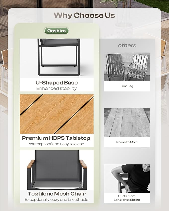 Outdoor Dining Table for 6, HDPS+ Aluminum Patio Dning Table with U-Shape Leg, Size: 67.4"*32.3"*29.6",Modern Rectangular Table for Lawn, Garden (Gray-Teak)