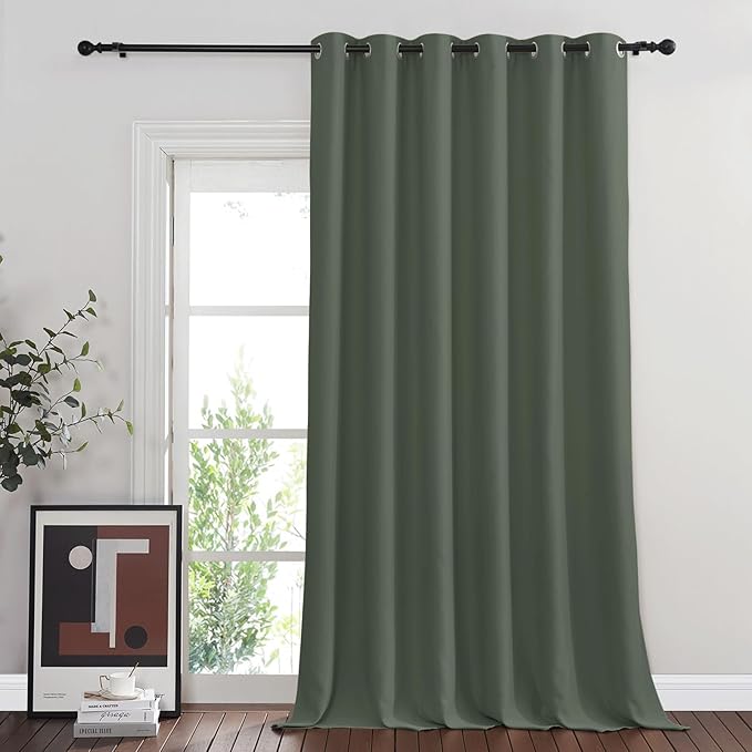 NICETOWN Room Divider Curtain 132 Inches Long, Wide Blackout Sliding Door Curtain for Bedroom, Room Darkening Privacy Window Curtain for Patio Door (1 Panel Set, Dark Mallard, 80 x 132 Inch)