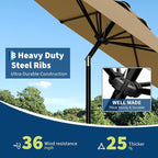 Garvee 10FT Patio Umbrella - Outdoor Table Umbrella with Smooth Crank Lift, Push Button Tilt and 8 Sturdy Ribs - Market Umbrella UV Protection Waterproof for Pool, Deck, Yard, Garden (Tan)