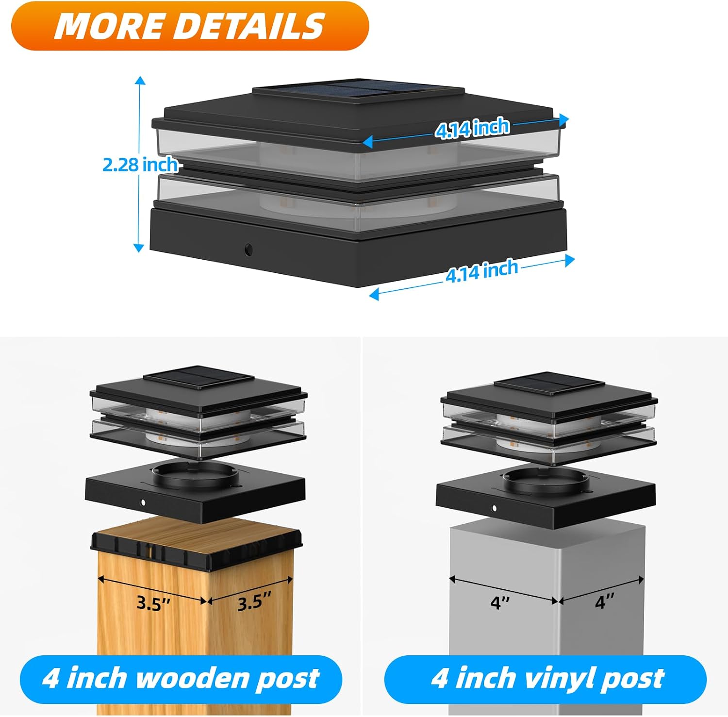 12 Pack Solar Post Cap Lights Outdoor Waterproof, Warm & Cool White, Black | Fits 4x4 Wooden and Vinyl Posts,Fence Deck Post Lights, High-Brightness LEDs