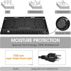 3 Pack 150W LED Flood Light Outdoor,Super Bright Exterior Security Light with Plug,IP66 Waterproof Flood Light, 15500LM 5000K Daylight White Floodlight for Yard, Garden,Basketball Court, Arena