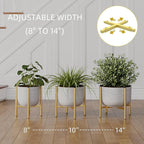 Plant Stand Indoor for 2 Height Options ,Mid Century Modern Outdoor Planter Holder,Corner Plant Stand Capacity of 160LB for 8 to 14 Inch Pots Golden with Round Plate