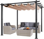 VEVOR 10'x10' Outdoor Retractable Pergola with Canopy, Aluminum Pergola with Retractable Canopy, Modern Style, Sun Shade for Patios, Gardens, Decks, Backyards (Beige)