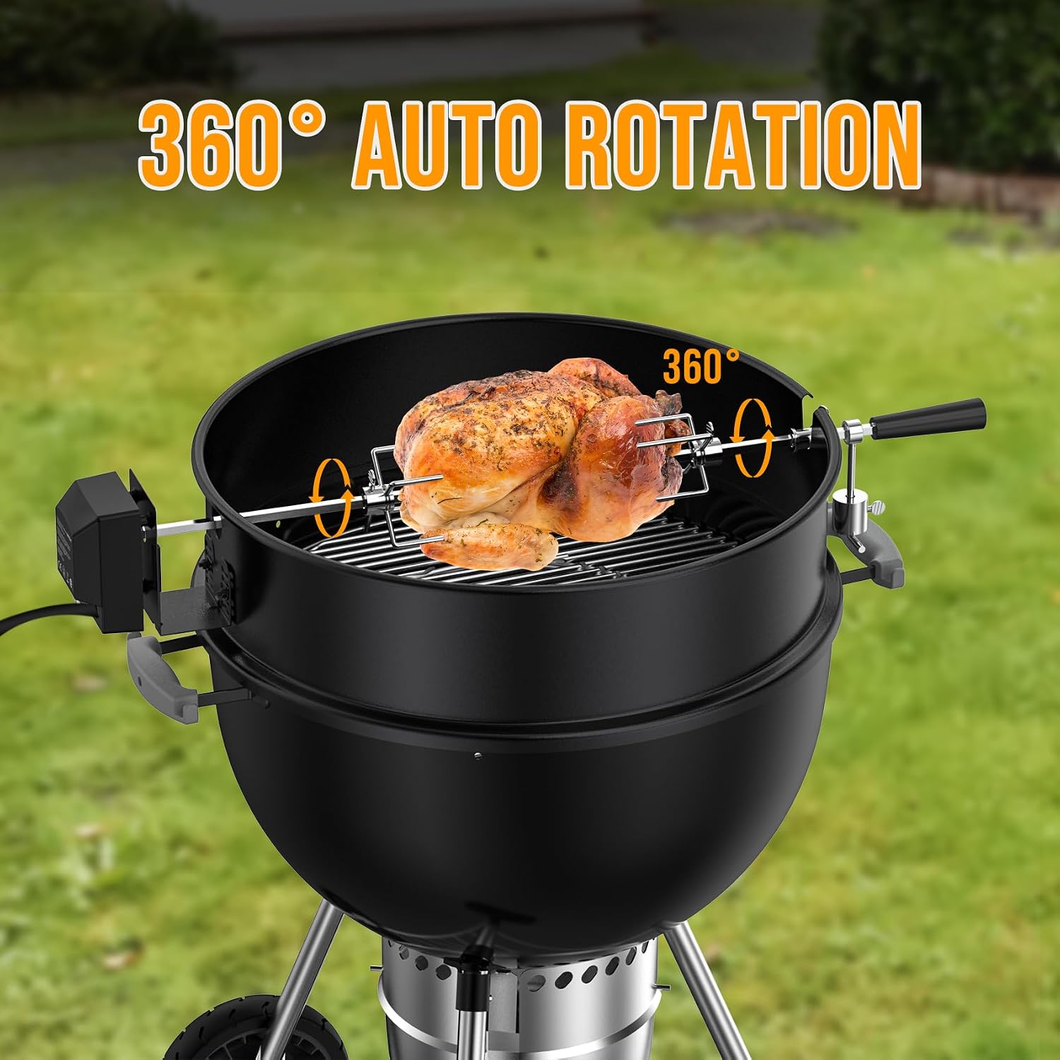 Skyflame Charkettle Rotisserie Ring Kit for Weber 22-Inch Kettle, Black | Coated Steel, BBQ Grill Rotisserie Kit, Replacement for Weber 2290, Charcoal and Similar Size Grills