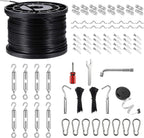 String Light Hanging Kits, 450FT Coated Stainless Steel 304 Wire Rope, Outdoor Black Guy Wire kit w/Expansion Hook, Enough Accessories, Humanized Collocation