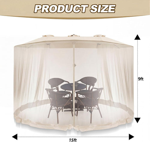 15ft beige double door umbrella mosquito netting patio shown in use