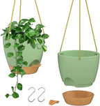 ZMTECH 8 Inch Hanging Planters for Indoor Outdoor Plants, 2 Pack Self Watering Hanging Plant Pots with Drainage Holes and Removable Saucer, Plastic Flower Hanging Pots with Watering Lip (Green)