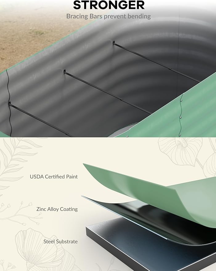 GarveeLife 8x2x2 ft Galvanized Raised Garden Bed - 24“ Tall Metal Planter Box for Vegetables, Flowers, Herbs, Rust-Resistant Outdoor Garden Box, Easy Assembly Raised Beds for Gardening, Green