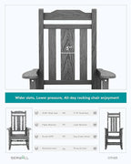 SERWALL Outdoor Rocking Chair Gray Set of 8, All Weather Patio Rocking Chair, HDPE Poly Rocking Chair for Adults, Heavy Duty Front Porch Rocker