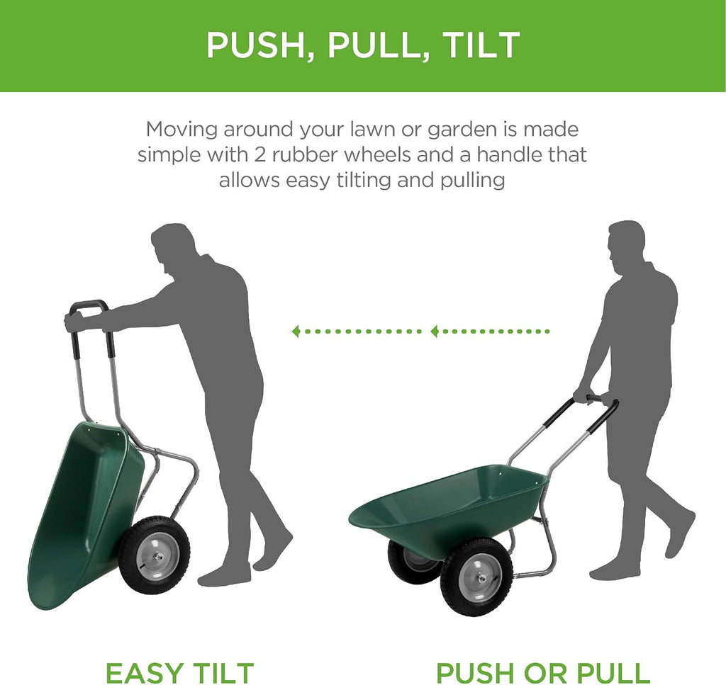 best choice products dual-wheel home utility yard wheelbarrow, side view