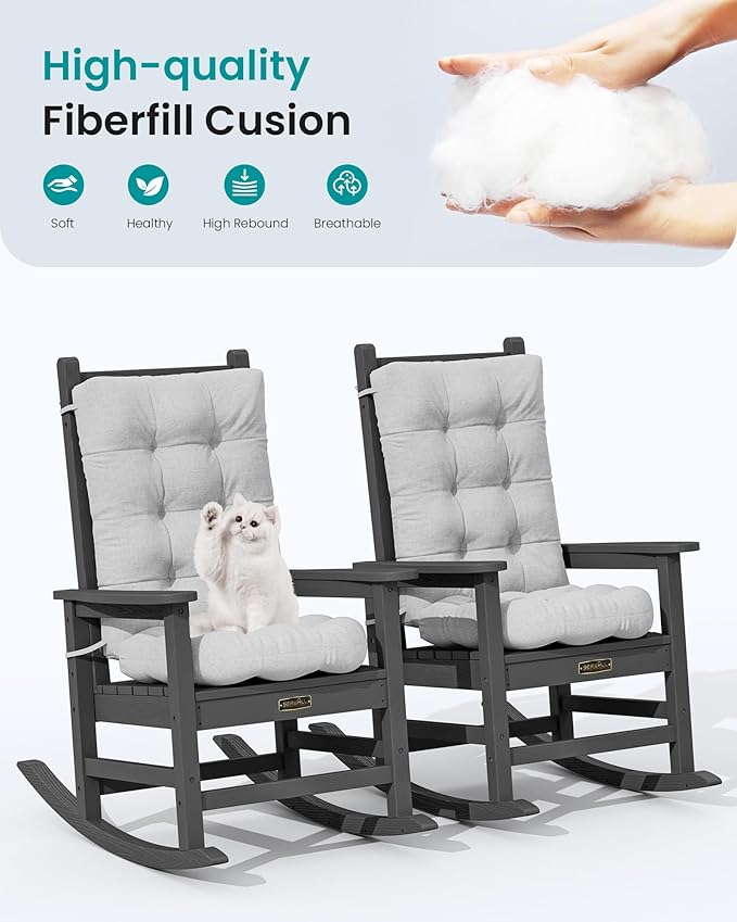 SERWALL HDPE Outdoor Rocking Cushion Set of 2, Memory Foam Cushion Flowers Pattern