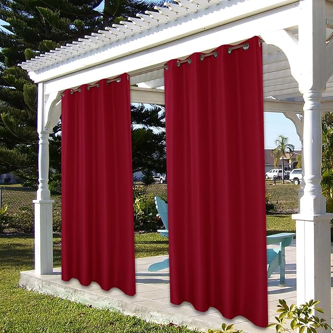 BONZER Waterproof Indoor/Outdoor Curtains for Patio Thick Privacy Grommet Curtains for Bedroom, Living Room, Porch, Pergola, Cabana, 1 Panel, 84W x 95L inch, Red
