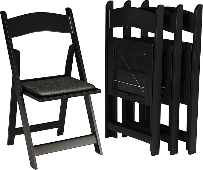 SIMPLEX 4 Black Resin Stackable Folding Chair - Comfortable Black Foldable Chair - Folding Chairs with Padded Seats - Indoor/Outdoor Folding Chairs for Events - Lightweight Foldable Chairs (4 Pack)