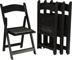 SIMPLEX 4 Black Resin Stackable Folding Chair - Comfortable Black Foldable Chair - Folding Chairs with Padded Seats - Indoor/Outdoor Folding Chairs for Events - Lightweight Foldable Chairs (4 Pack)