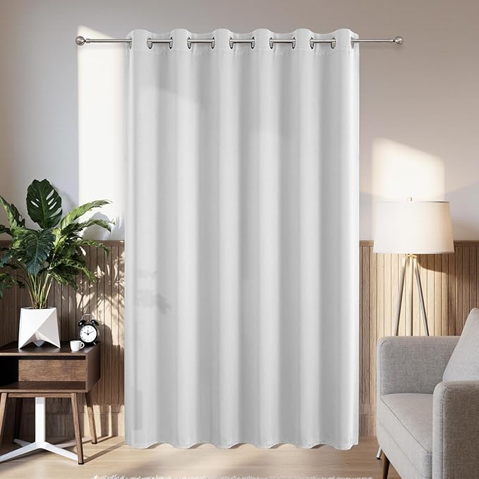 Joydeco Blackout Patio Sliding Door Curtains 108 Inches Long, Grommet Privacy Room Divider Curtains, Extra Wide Thermal Blackout Drapes for Bedroom Living Room (Greyish White, 80Wx108L, 1 Panel)