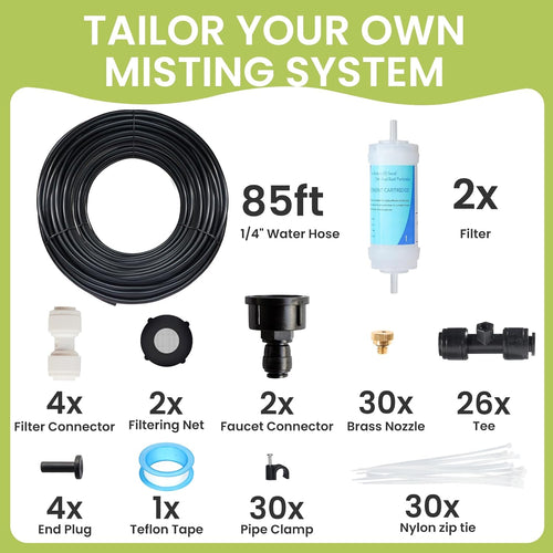 85ft mister for outside patio misting cooling system shown in use