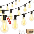 75FT Outdoor String Lights with 35 Bulbs(2FT Spacing), 3 Spare Bulbs | 2FT Bulb Spacing, IP65 Waterproof, Commercial, Perfect for Patio, Porch, Backyard