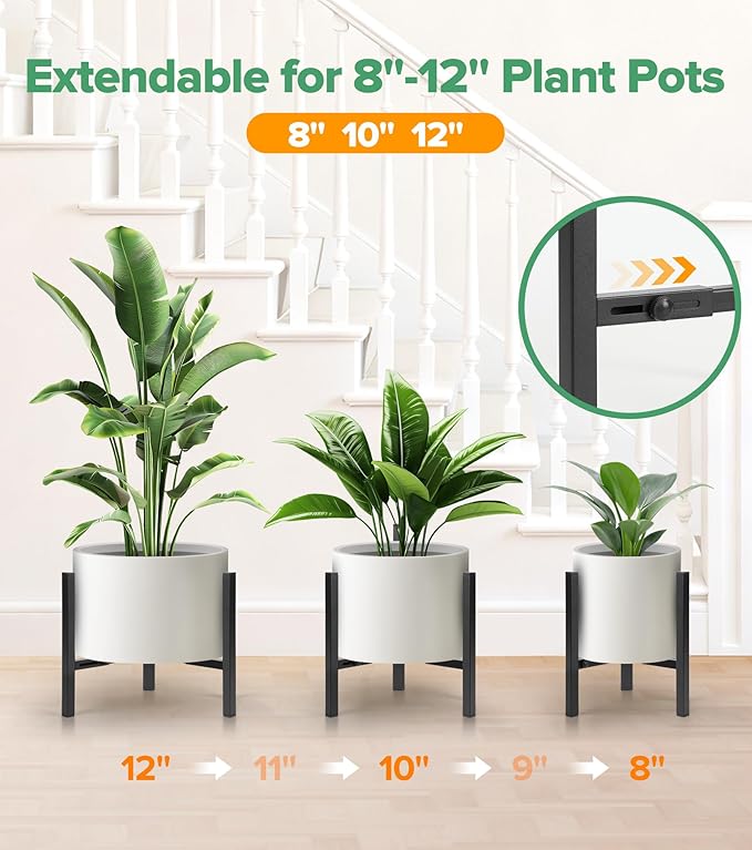 Plant Stand Indoor Adjustable, Metal Modern Indoor Plant Stand, Heavy Duty Plant Stands Outdoor Corner, Stable Plant Holder, Fits 8 to 12 Inches Pots, Black, 1 Pack, Pot & Plant Not Included
