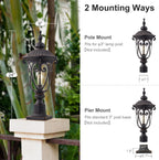 24 Inch High Outdoor Post Light Fixture with Dusk to Dawn Sensor, Bronze Post Lantern with Pier Mount, Exterior Pole Lighting with Seeded Glass for Yard, Garden, Patio and Pathway, LMMS0519-M