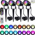 SUNVIE Spot Lights Outdoor 12W RGBW Color Changing Landscape Lights with Remote Control 120V RGB Landscape Lighting Waterproof Outdoor Spotlights for Yard Garden Patio Lawn Decorative, 4 Pack