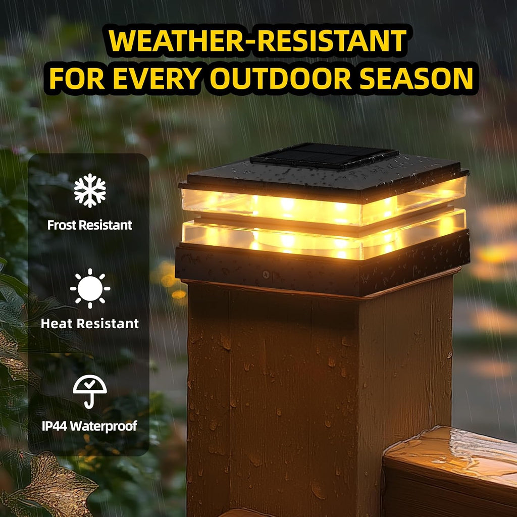 12 Pack Solar Post Cap Lights Outdoor Waterproof, Warm & Cool White, Black | Fits 4x4 Wooden and Vinyl Posts,Fence Deck Post Lights, High-Brightness LEDs