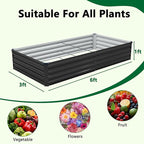 2 Pack 6x3x1FT Galvanized Raised Garden Bed Kit, Outdoor Metal Planter Box for Vegetables, Bottomless Rectangular Gardening Bed with Support Rods, Tool-Free Assembly, Black