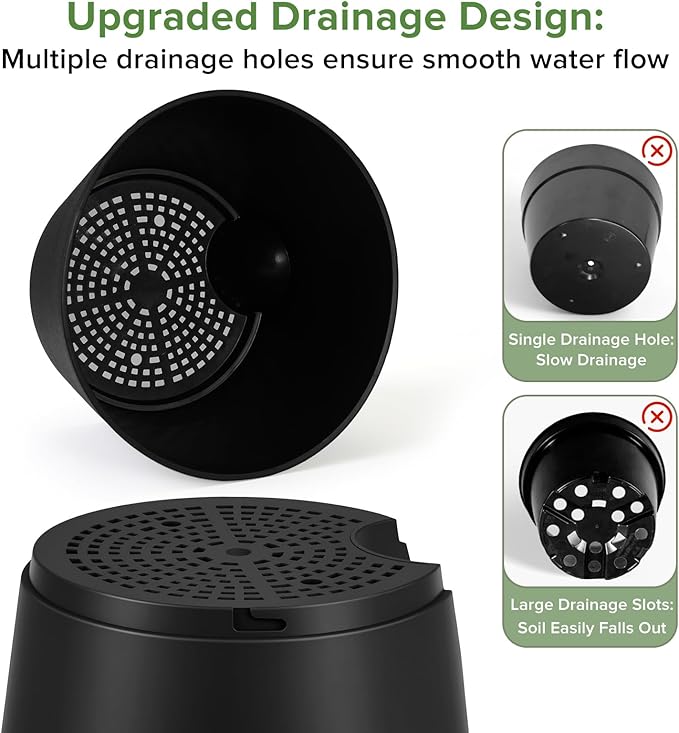 GARDIFE 2026 Upgraded Self Watering Plant Pots with Drainage Hole, 8/7/6.5/6/5.5/5/4 Inch Flower Planting Containers for House Plants, African Violet, Flowers, Cactus (Black, 8+7+6.5+6+5.5+5+4 inch)