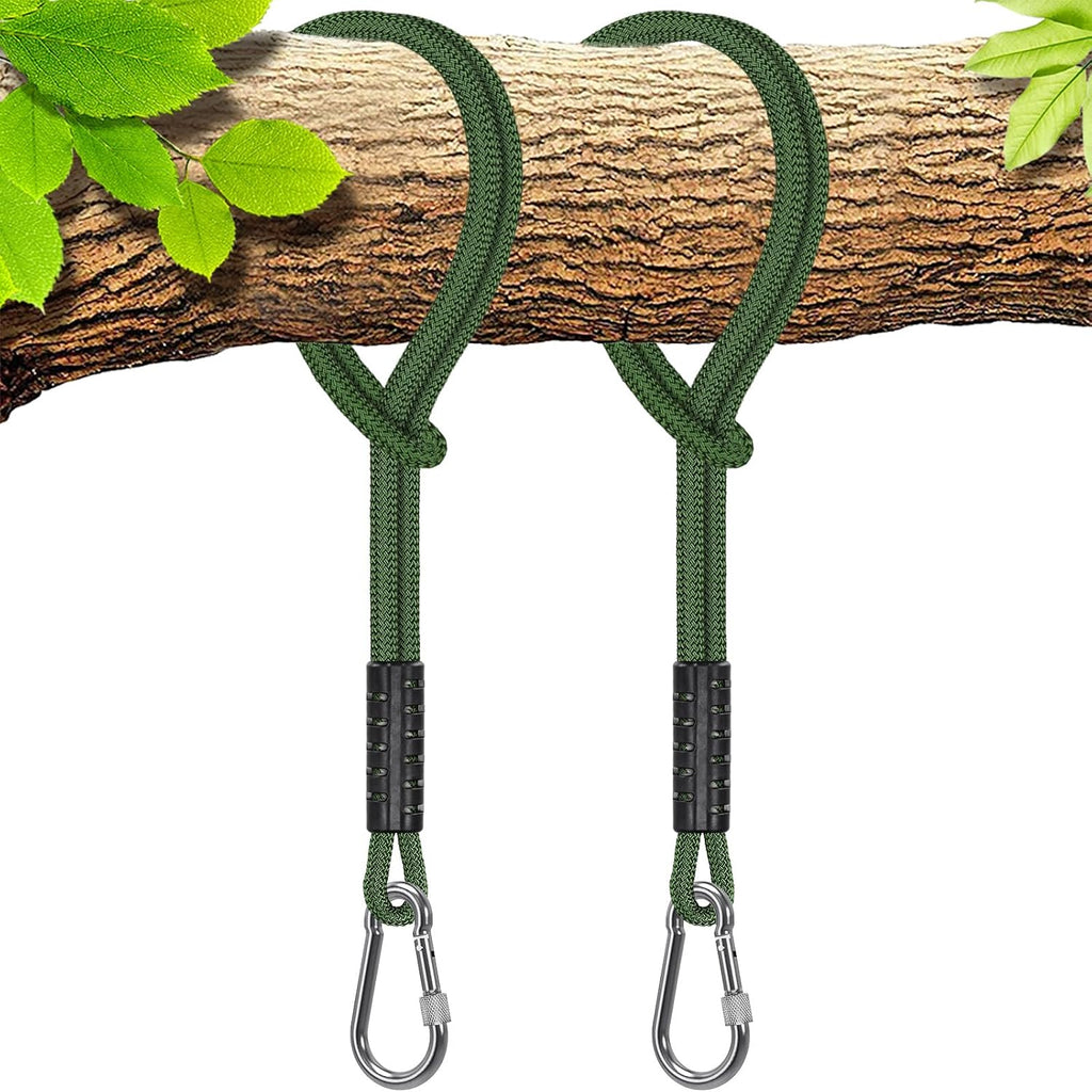 SELEWARE Heavy Duty Tree Swing Ropes, 5FT Hammock Tree Straps Hanging Kit | 2 Pcs Green Swing Straps with Stainless Steel Locking Carabiners for Indoor Outdoor Swings Hammock Playground Set Accessories